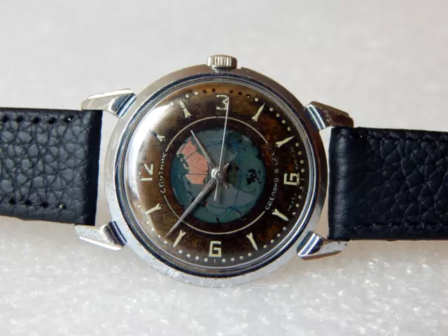 Rare USSR Wind Up Wrist Watch  SPUTNIK  MChz 1 Kirova 16 J. Soviet Space Program