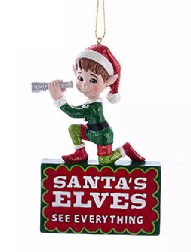 Kurt Adler Resin Naughty Elf "Santa's Elves See Everything" Christmas Ornament