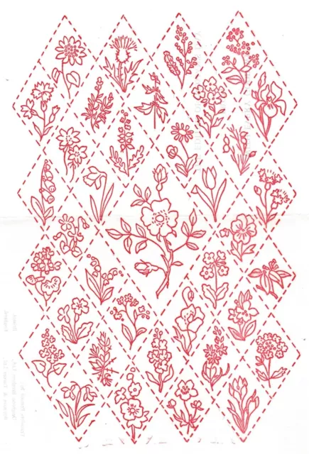 Vintage Embroidery Transfer Iron On Flower Floral Sampler Cottage Garden 15x22cm