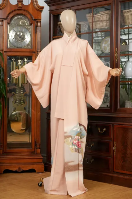 Dear Vanilla Japanese Silk Tomesode Kimono Women's Authentic Japan Vintage Mint