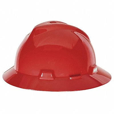 Hard Hat: Full Brim Head Protection, ANSI Classification Type 1, Class E, Red,