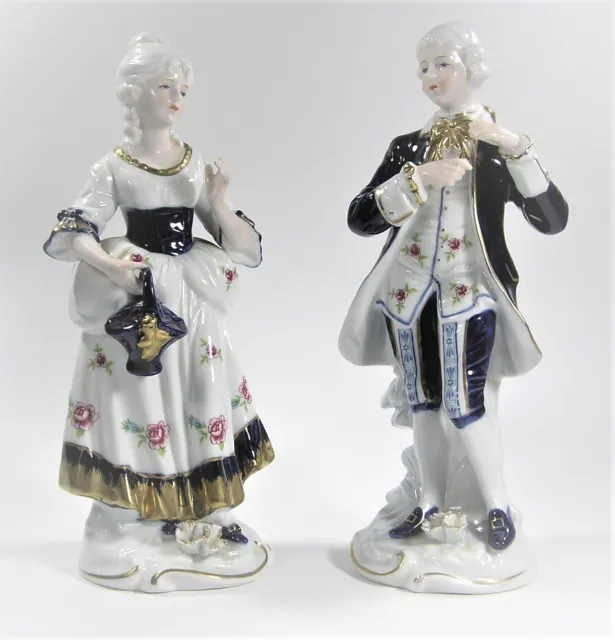 Vintage KPM Pair of 18th Century Porcelain Man & Woman Figurines #3185 Free Ship