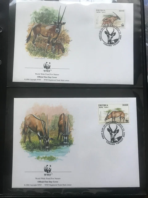 Eritrea 1996 Satz WWF Spiessbock Oryx illustrierte Ersttagsbriefe