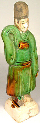 Ming China Sancai Statuette Ancient 15thC Male Attendant w Money Purses Funerary 2