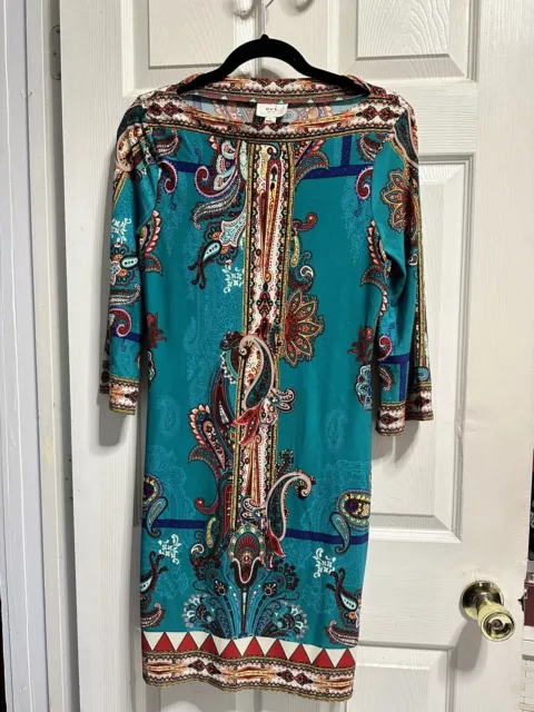 Beige by eci Woman's Tunic Dress  in Bright Teal Multicolor Size 6