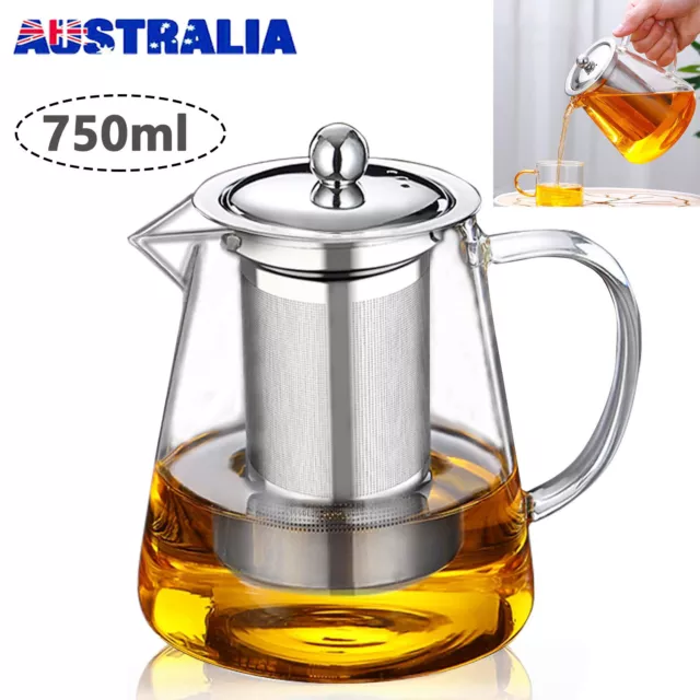 Heat Resistant Glass Teapot with Stainless Strainer Filter Infuser Tea Pot 750ml