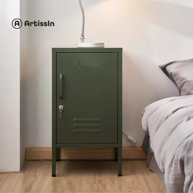 ArtissIn Bedside Table Side Table Metal Storage Cabinet Nightstand Green MINI