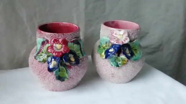 Paire De Vases En Barbotine Onnaing Epoque Art Nouveau**