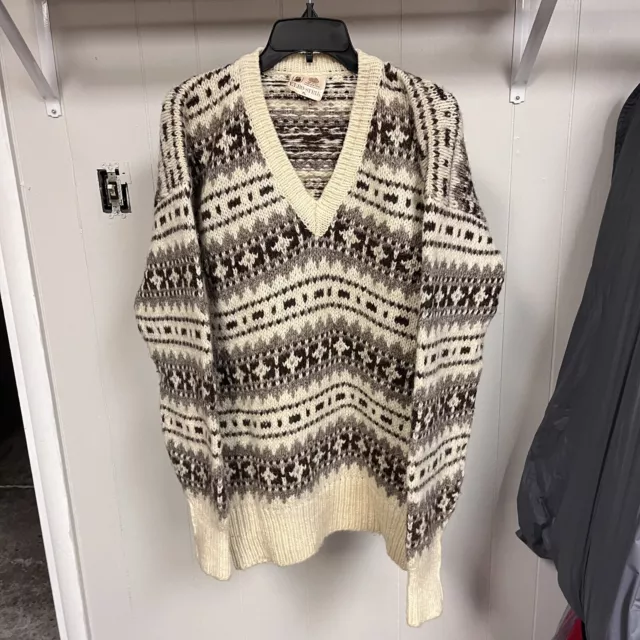 ÆRØ STRIK Cowichan Nordic Fair Isle Hand Knit Wool Pullover Sweater XL