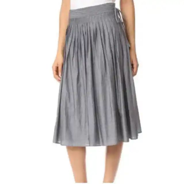 VINCE Grey Striped Knife Pleat Full Wrap Voile Midi Skirt size M