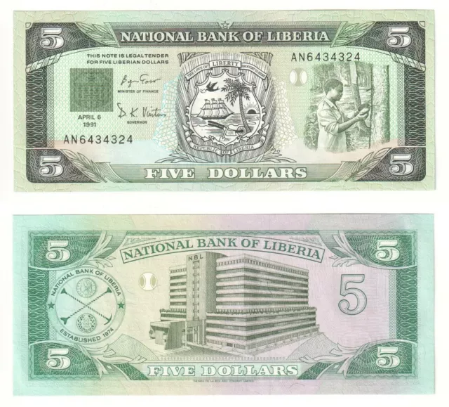 LIBERIA 5 Dollars Banknote (1991) P.20 - UNC