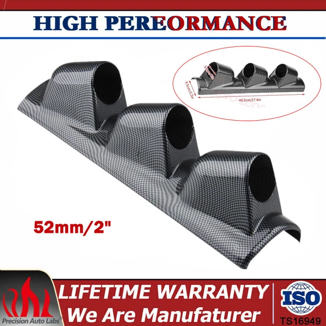 Car Carbon 52mm/2" Left Auto Carbon Pod Pillar Triple 3 Hole Mount Gauge Holder