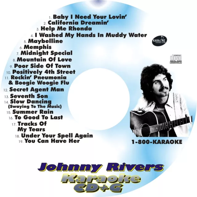 CUSTOM KARAOKE JOHNNY RIVERS 19 GREAT SONG cdg CD+G RARE 7TH SON MEMPHIS MORE