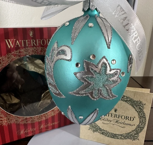 Waterford Crystal Holiday Heirlooms Ice Flower Jewel Turquoise Egg Ornament 4" Waterford Crystal Holiday Heirlooms Ice Flower Jewel Turquoise Egg Ornament 4"