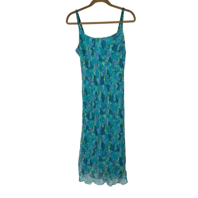 Y2K Blue Green Floral Midi Dress vintage sz 12 Women’s