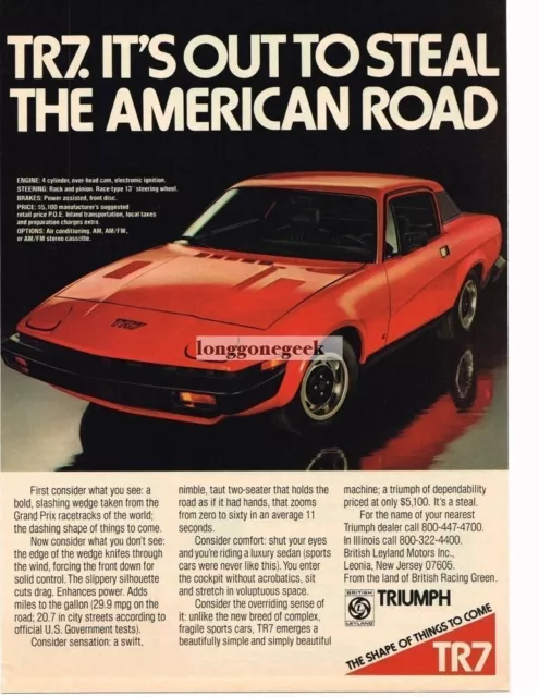 1975 Triumph TR7 Red Out To Steal American Road Vintage Print Ad