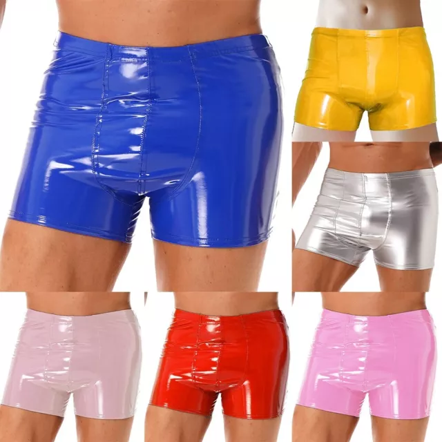 Faux Leather Shorts Boxer Brief Faux Leather Hot Pants Latex Men Clubwear