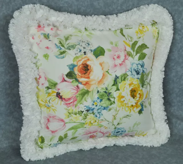 Ralph Lauren Home Lake White Pastel Floral Fabric Custom Pillow 16" trim fringe
