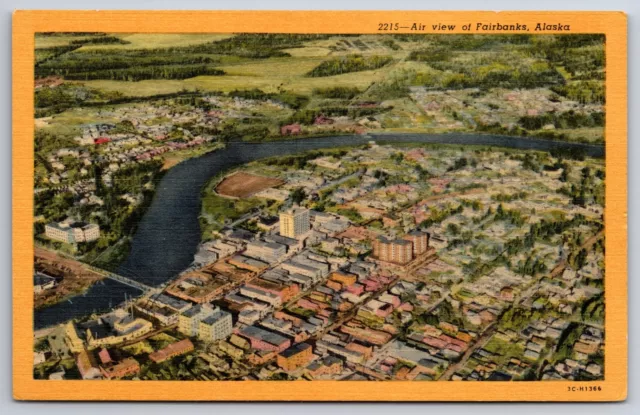 Fairbanks Alaska~Downtown City Aerial View~1953 Linen Postcard