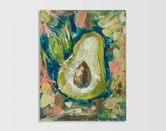 Original Oil Painting Avocado Still life Kitchen Fruit Wall Art 8 x 10 in