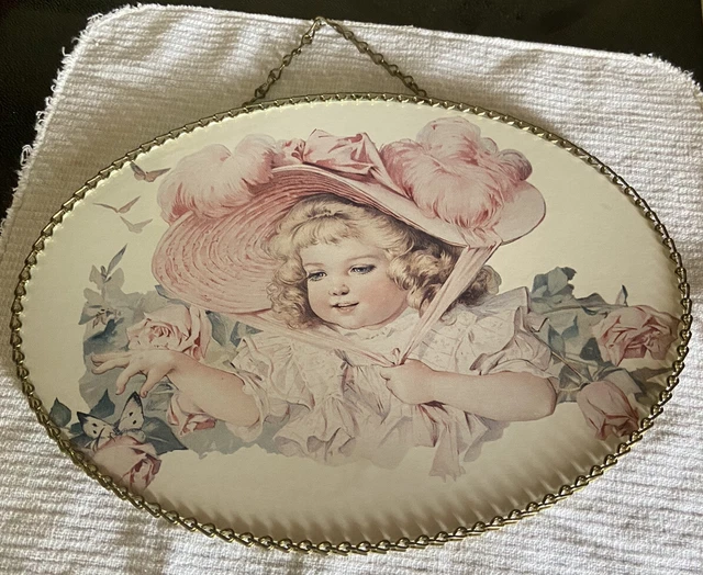 Oval Chimney Flue Cover Metal Chain Border Darling Little Girl Dress Up EXC