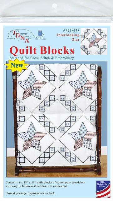 Jack Dempsey gestempelt weiße Quiltblöcke 18""x18"" 6/Stück kg - ineinandergreifender Stern - 732 697