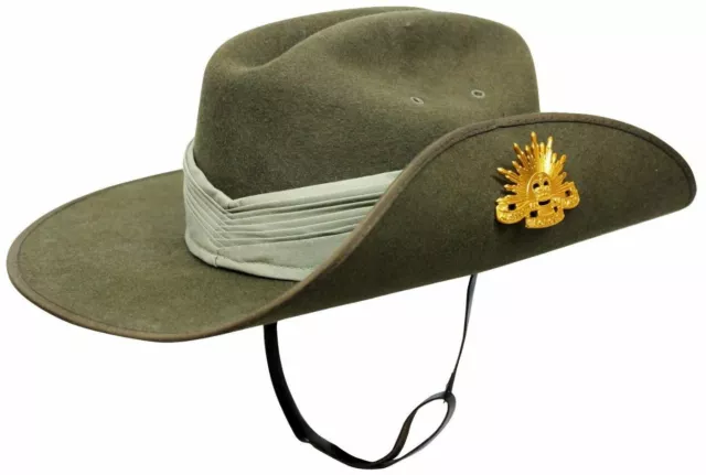 Australian Army Wool Felt Slouch Hat Rising Sun Badge Puggaree Chin Strap Siz 59