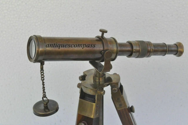 Monumental Télescope Maritime Ancien à Trois Pieds En Laiton Anglais Instrument Nautique