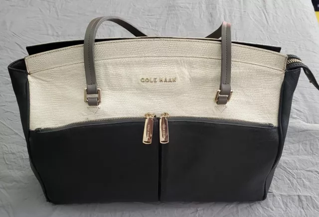 Cole Haan Women's Reddington Satchel Black White & Grey Leather Handbag