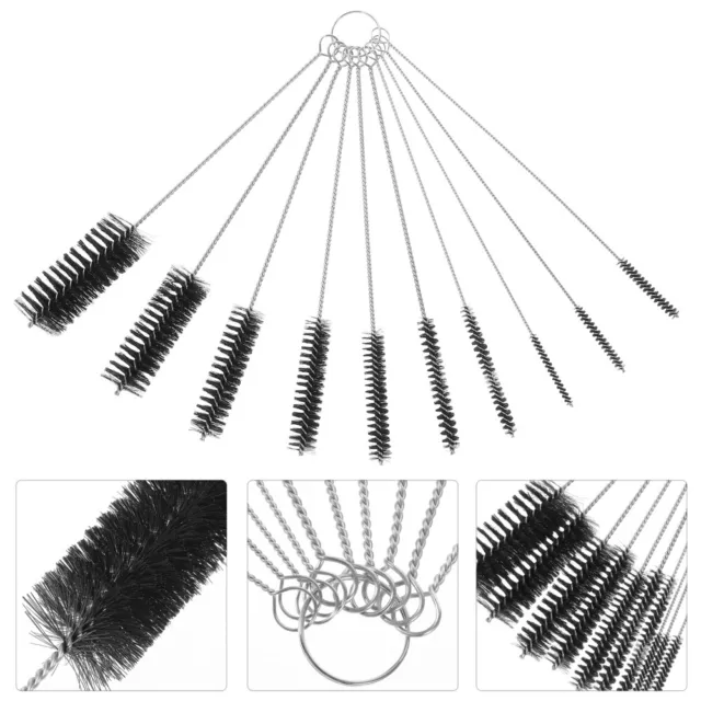 10 Pcs Nylon Brush for Jewelry Cleaning Tube Stainless Steel Straws Pipe