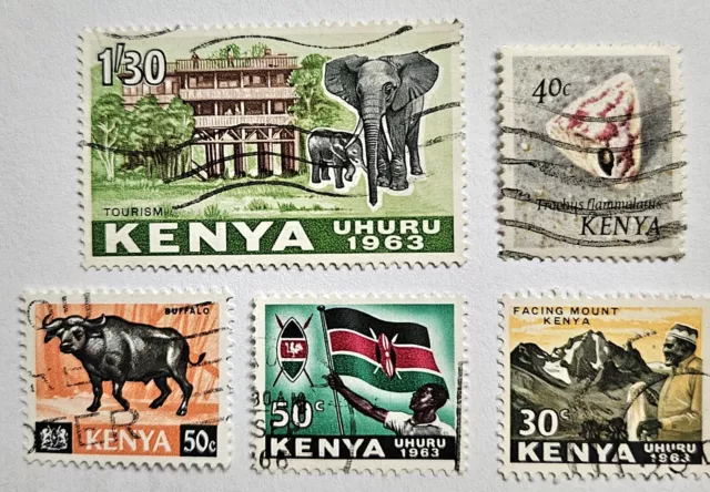 Kenya VINTAGE 1963, Misc Group of 5 Used Stamps, Good Cond, Clean Backings