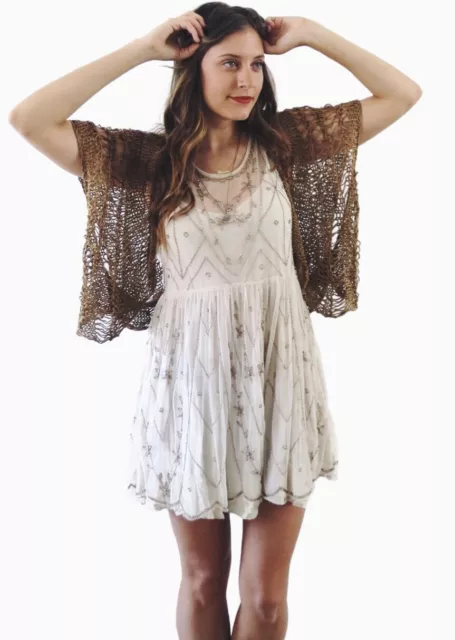 NEW Free People Women's Embellished Beaded Mesh Mini Slip Dress Size Small