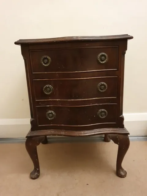 Antique Victo Bow Fronted Mahogany Chest of Drawers / Lamp Stand Bedside Cabinet