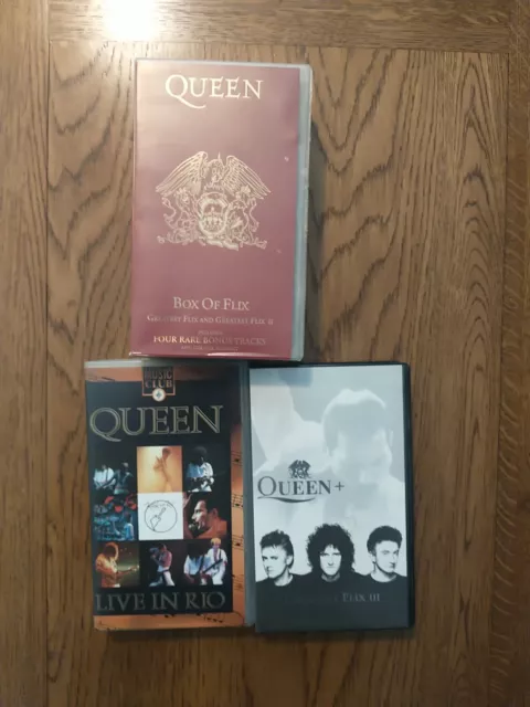 QUEEN Box of Flix With Colour Booklet.(VHS) +Queen+,and Queen Live In Rio. (VHS)