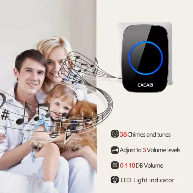 Wireless Door Bell Chime Battery Operated Cordless Waterproof 300m 38 Melodies 3