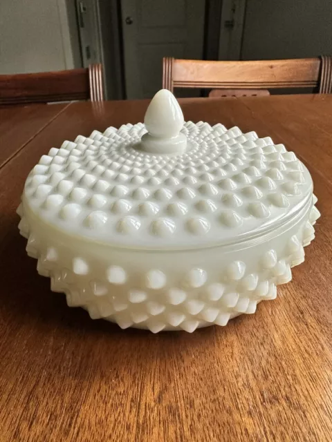 Fenton Hobnail White Milk Glass Covered Candy Dish Or Trinket Dish / As Is
