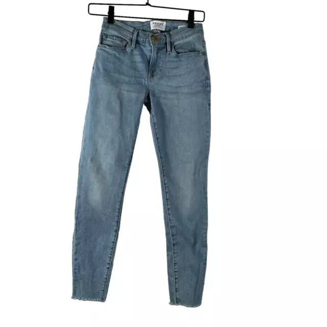 Frame Womens Le Skinny De Jeanne Crop Jeans Blue Stretch Light Wash Low Rise 25