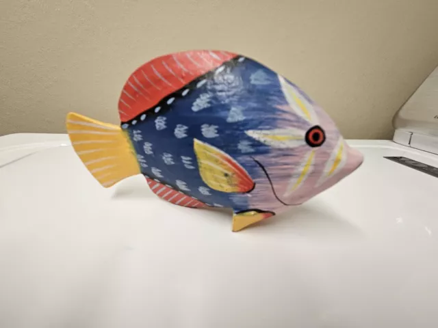 Hand Painted Wood Fish Wooden Decor Tropical Colorful