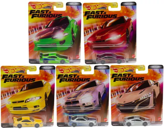Hot Wheels Retro Entertainment 2022 Fast & Furious Set of 5 Cars, DMC55-957L