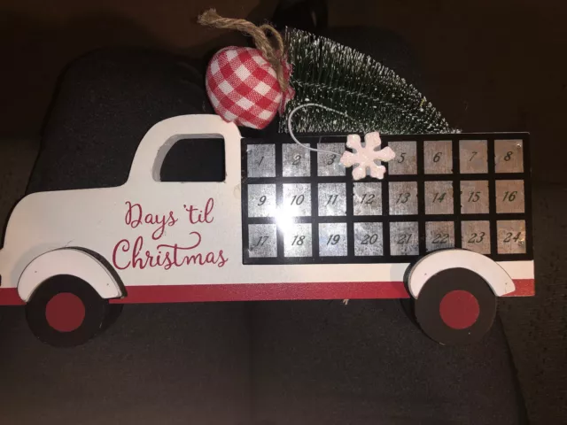 Christmas White  Truck Days til Christmas Galvanized countdown Calendar Wood 13"