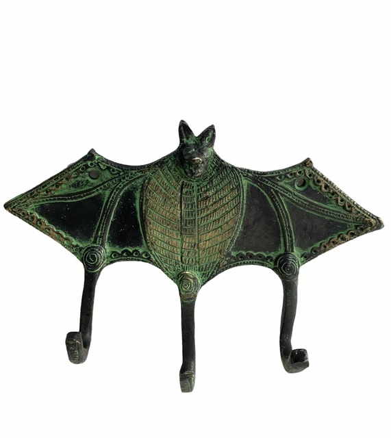 Bat Coat Hook Hanger Antique Key Towel Hat 3 Hooks Rack Wall Decor 6"