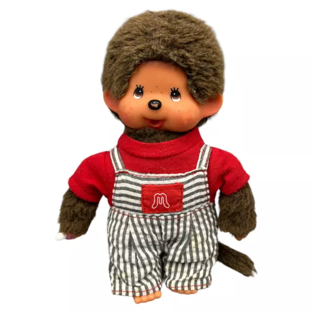 Sekiguchi Monchichi Monchhichi Junge Boy Latzhose gestreift Plüsch 19cm Rot Blau