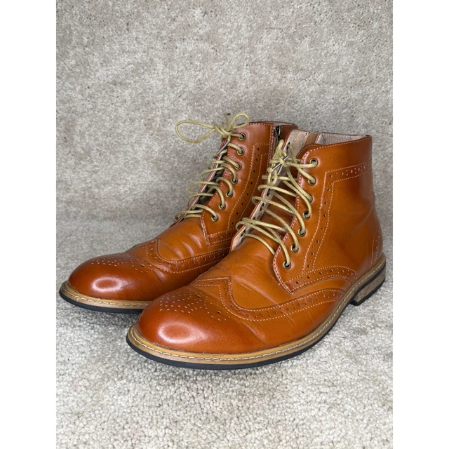 BRUNO MARC BERGEN-01 Wingtip Brogue Boots Mens 11 Tan Brown Side Zip ...