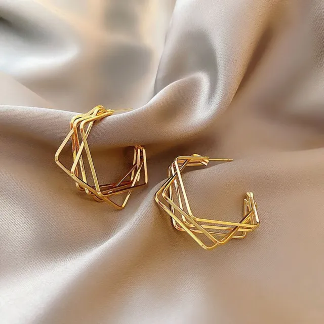 Creative 925 Silver Gold Hexagram Hoop Earrings Women Drop Dangle Jewelry Gift