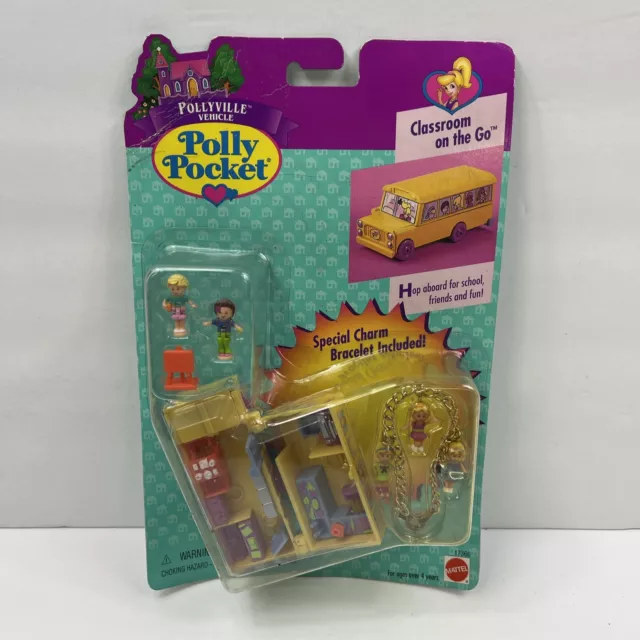 1996 Polly Pocket Classroom On The Go SPECIAL Bluebird w/ Charm BRACELET 17366