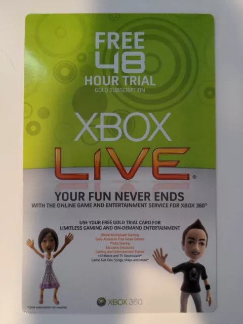 Microsoft Xbox Live Free 48 Hour Trial Gold  Subscription - XBOX 360