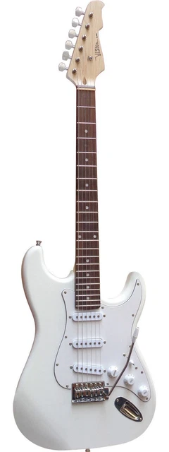 Guitare Electrique Strato Blanche Avec Vibrato Et Câble