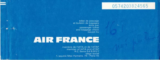 France, 1973, Vintage Flight Ticket - Paris / Bucharest, AIR FRANCE Airlines