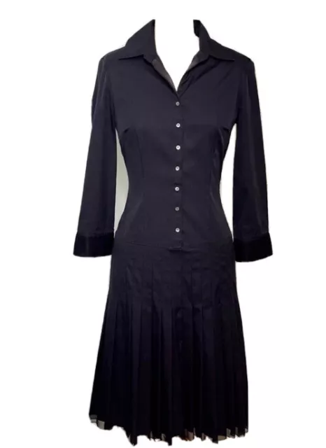 Elie Tahari Black Cotton Long Sleeved Dropwaist Shirtdress Size 8