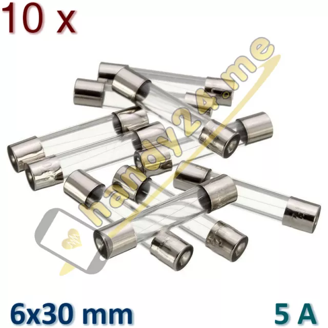 10x Fsp Fusible en Verre Fusible F5AL250V 5A 250V 6x30mm